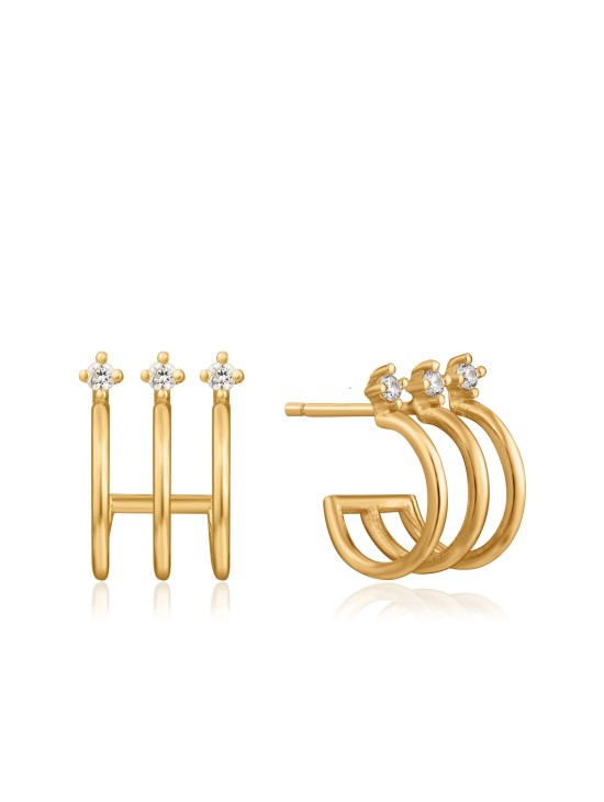 Pendientes Ania Haie Gold Triple Hoop E023-04G Plata de Ley